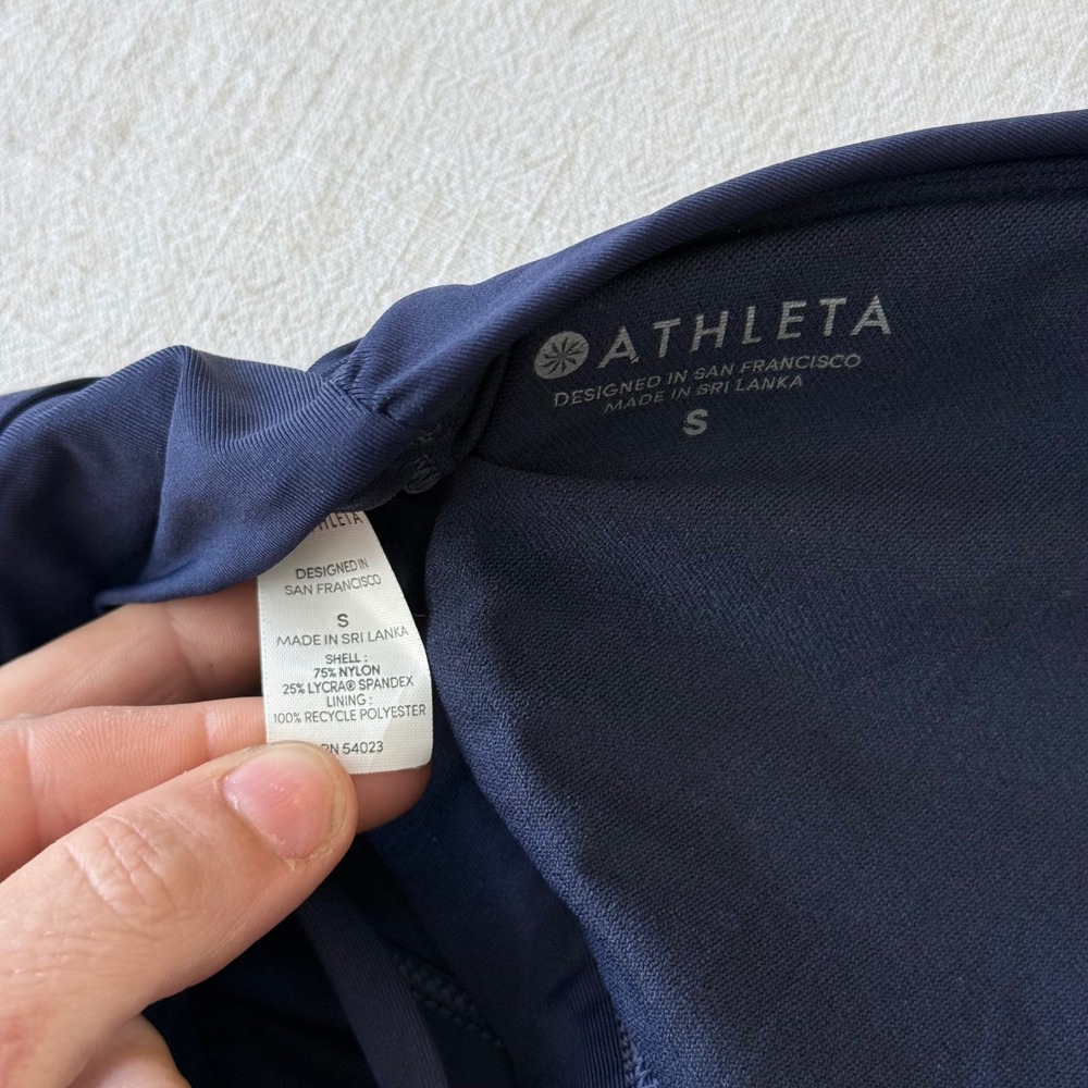 Athleta Navy Blue Bikini Set High Neck Halter Keyhole Top Side Tie Bottoms S - Picture 5 of 10